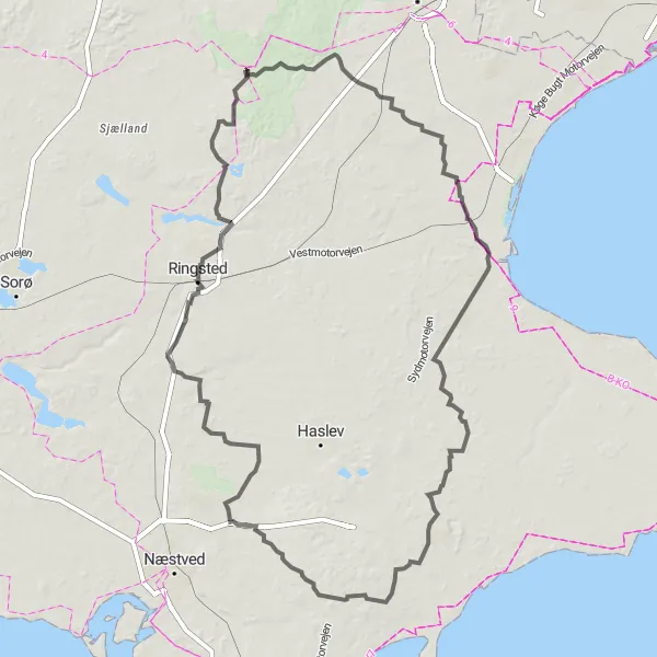 Map miniature of "Ringsted Challenge" cycling inspiration in Sjælland, Denmark. Generated by Tarmacs.app cycling route planner