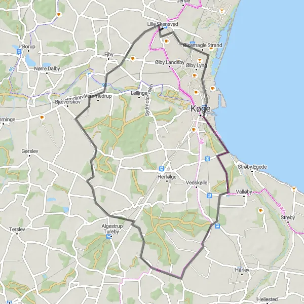 Map miniature of "Køge to Havhøj" cycling inspiration in Sjælland, Denmark. Generated by Tarmacs.app cycling route planner