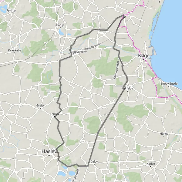 Map miniature of "Lille Skensved Loop" cycling inspiration in Sjælland, Denmark. Generated by Tarmacs.app cycling route planner