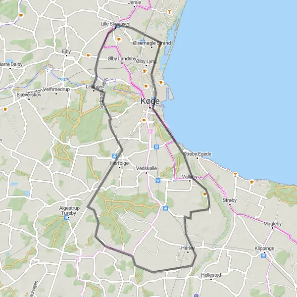 Map miniature of "Coastal Road Trip to Lellinge" cycling inspiration in Sjælland, Denmark. Generated by Tarmacs.app cycling route planner