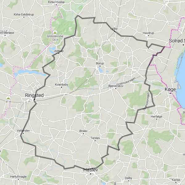 Map miniature of "Jersie to Osted" cycling inspiration in Sjælland, Denmark. Generated by Tarmacs.app cycling route planner