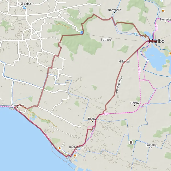 Map miniature of "Rødbyhavn to Bredfjed Scenic Ride" cycling inspiration in Sjælland, Denmark. Generated by Tarmacs.app cycling route planner