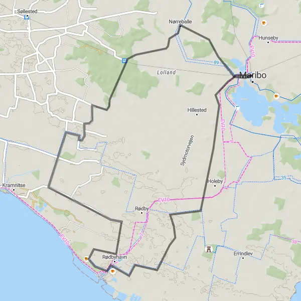 Map miniature of "Holeby Loop" cycling inspiration in Sjælland, Denmark. Generated by Tarmacs.app cycling route planner