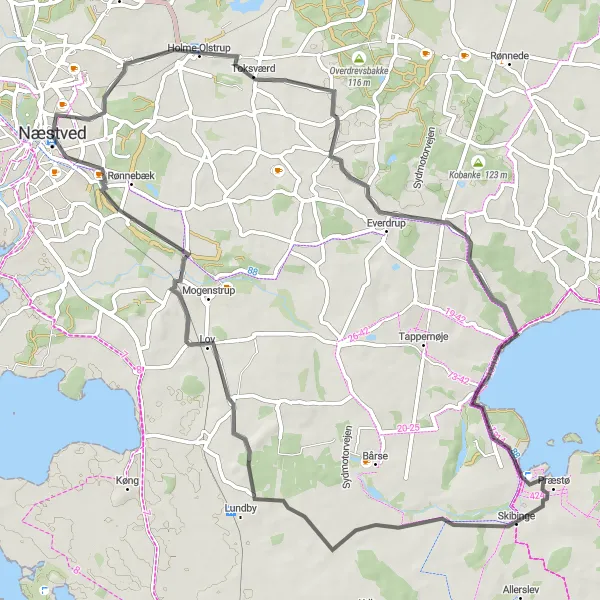 Map miniature of "Havørnekig detour" cycling inspiration in Sjælland, Denmark. Generated by Tarmacs.app cycling route planner