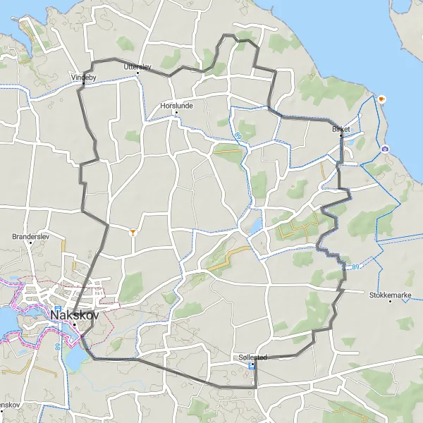 Map miniature of "Scenic Road Loop" cycling inspiration in Sjælland, Denmark. Generated by Tarmacs.app cycling route planner