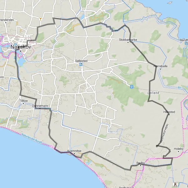 Map miniature of "Scenic Countryside Ride" cycling inspiration in Sjælland, Denmark. Generated by Tarmacs.app cycling route planner