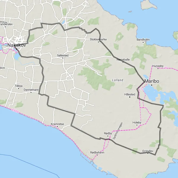 Map miniature of "Coastal Exploration" cycling inspiration in Sjælland, Denmark. Generated by Tarmacs.app cycling route planner