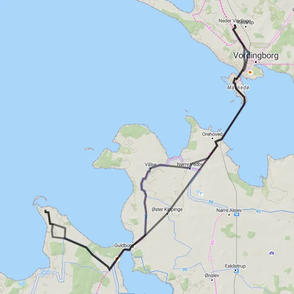 Map miniature of "Coastal Escapade" cycling inspiration in Sjælland, Denmark. Generated by Tarmacs.app cycling route planner