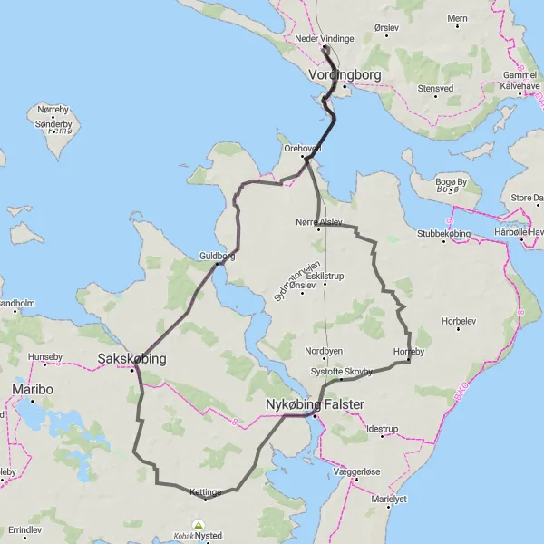 Miniaturekort af cykelinspirationen "Sydsjællands Landevej" i Sjælland, Denmark. Genereret af Tarmacs.app cykelruteplanlægger