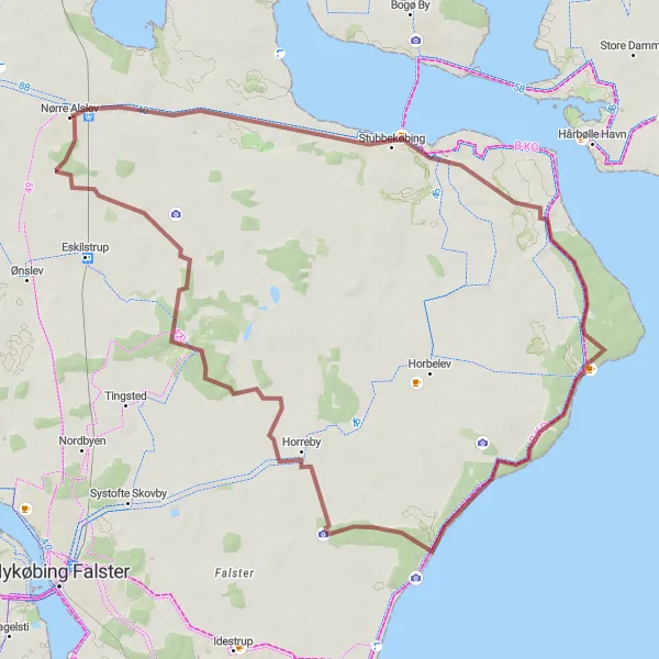 Map miniature of "Stubbekøbing Gravel Adventure" cycling inspiration in Sjælland, Denmark. Generated by Tarmacs.app cycling route planner