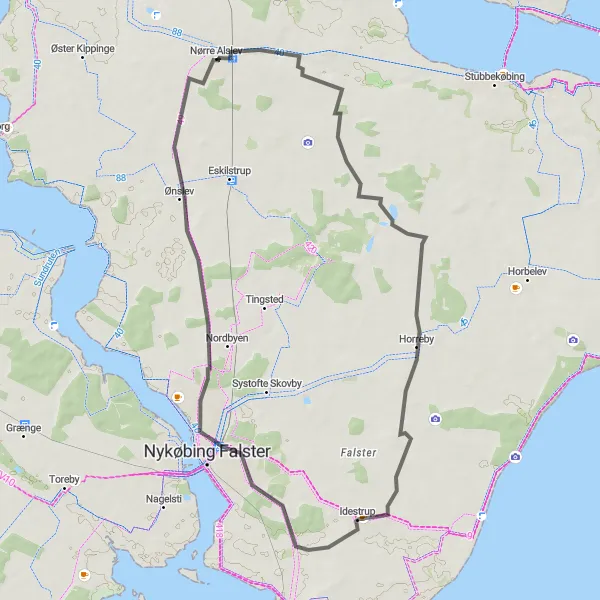 Map miniature of "Discover Nykøbing Falster" cycling inspiration in Sjælland, Denmark. Generated by Tarmacs.app cycling route planner
