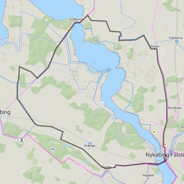 Map miniature of "Nykøbing Falster to Ejegod Mølle Road Cycling Route" cycling inspiration in Sjælland, Denmark. Generated by Tarmacs.app cycling route planner