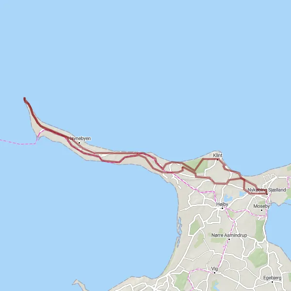 Map miniature of "Coastal Countryside Gravel Tour" cycling inspiration in Sjælland, Denmark. Generated by Tarmacs.app cycling route planner