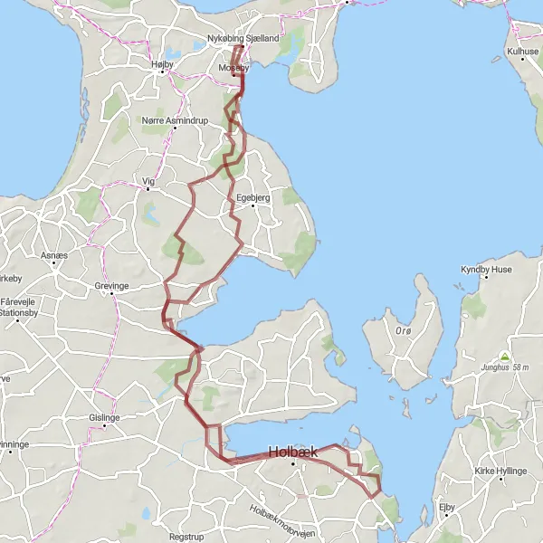 Map miniature of "Gravel Adventure to Nykøbing Sjælland" cycling inspiration in Sjælland, Denmark. Generated by Tarmacs.app cycling route planner