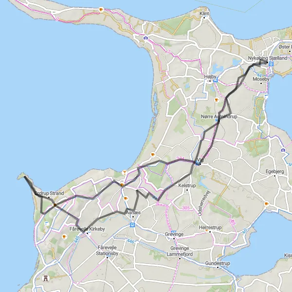 Map miniature of "Vig Loop" cycling inspiration in Sjælland, Denmark. Generated by Tarmacs.app cycling route planner