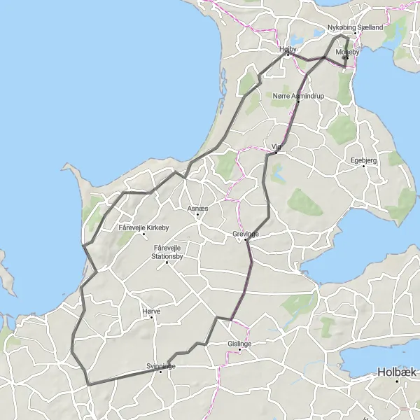 Map miniature of "Discover the Hidden Treasures of Grevinge" cycling inspiration in Sjælland, Denmark. Generated by Tarmacs.app cycling route planner