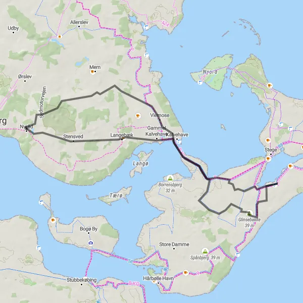 Map miniature of "Nyråd to Ringsted" cycling inspiration in Sjælland, Denmark. Generated by Tarmacs.app cycling route planner