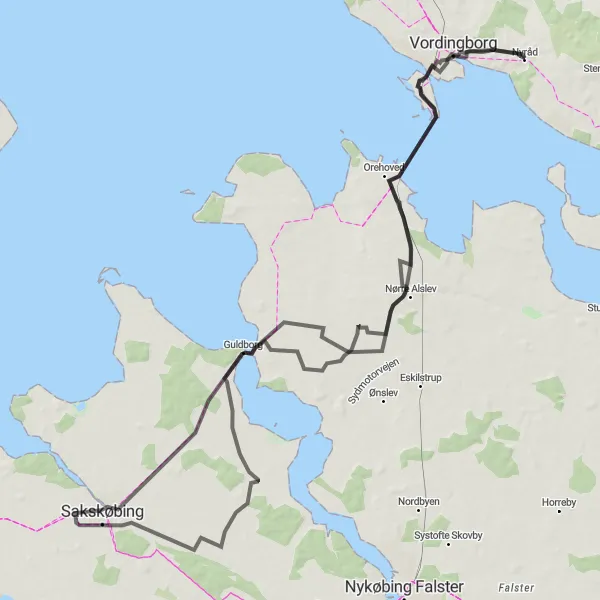 Map miniature of "Nyråd to Nykøbing Falster" cycling inspiration in Sjælland, Denmark. Generated by Tarmacs.app cycling route planner