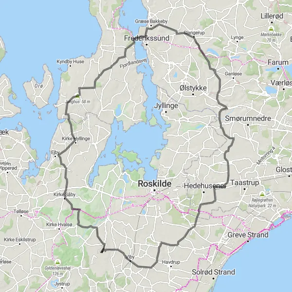 Map miniature of "Græse Round-trip" cycling inspiration in Sjælland, Denmark. Generated by Tarmacs.app cycling route planner