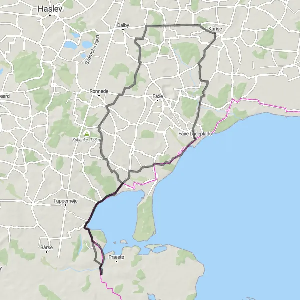 Map miniature of "Picturesque Villages and Coastal Scenery" cycling inspiration in Sjælland, Denmark. Generated by Tarmacs.app cycling route planner