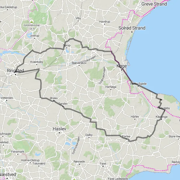 Map miniature of "Ringsted to Ringsted Vindmølle Loop" cycling inspiration in Sjælland, Denmark. Generated by Tarmacs.app cycling route planner