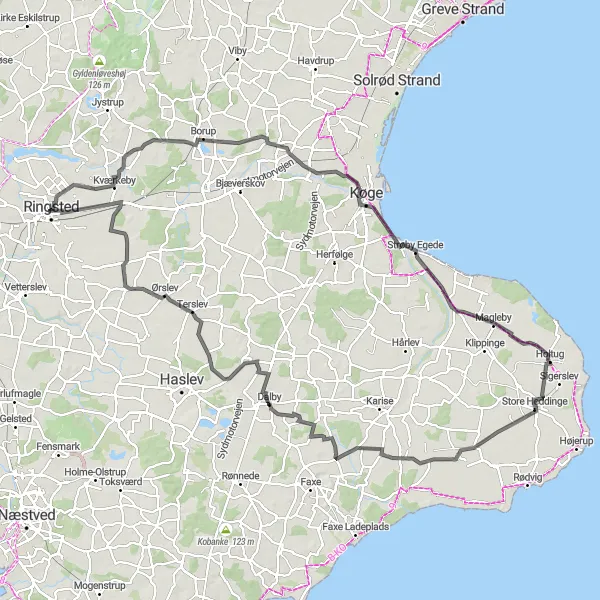 Map miniature of "Ringsted countryside ride" cycling inspiration in Sjælland, Denmark. Generated by Tarmacs.app cycling route planner