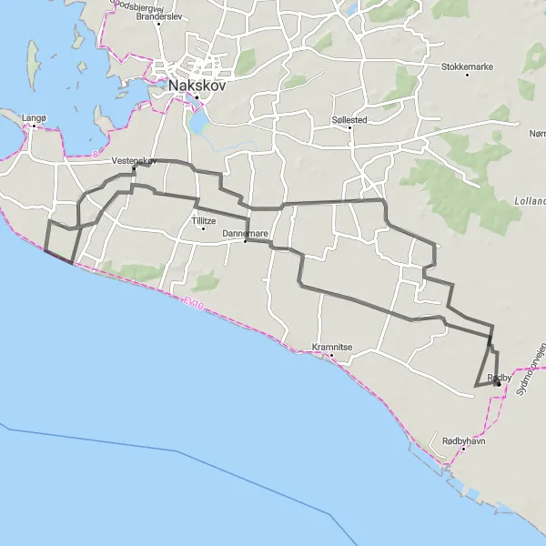 Map miniature of "Vestenskov Loop" cycling inspiration in Sjælland, Denmark. Generated by Tarmacs.app cycling route planner