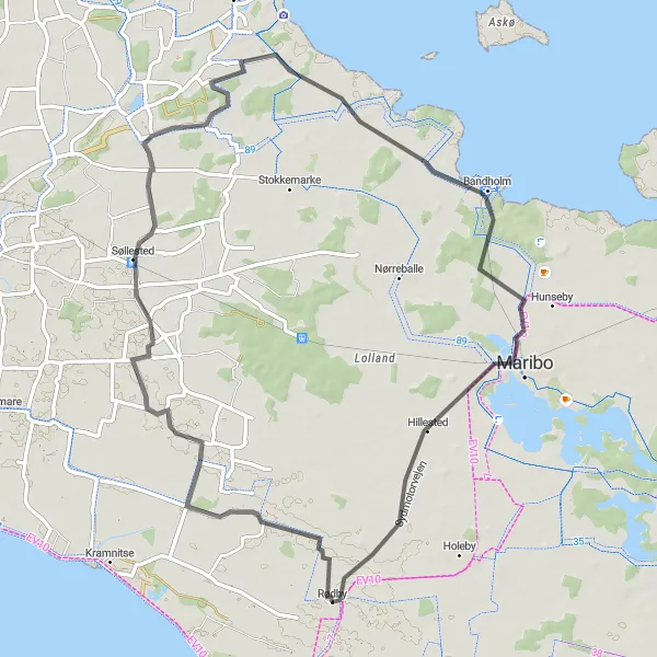 Map miniature of "The Lolland Round Trip" cycling inspiration in Sjælland, Denmark. Generated by Tarmacs.app cycling route planner