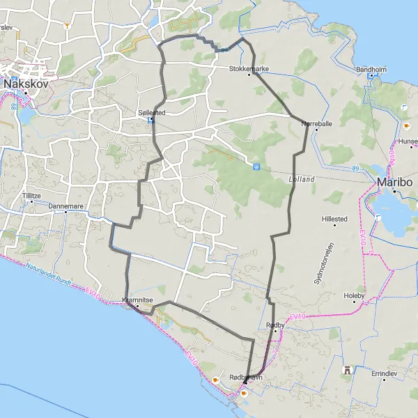 Map miniature of "Coastal Scenic Road" cycling inspiration in Sjælland, Denmark. Generated by Tarmacs.app cycling route planner