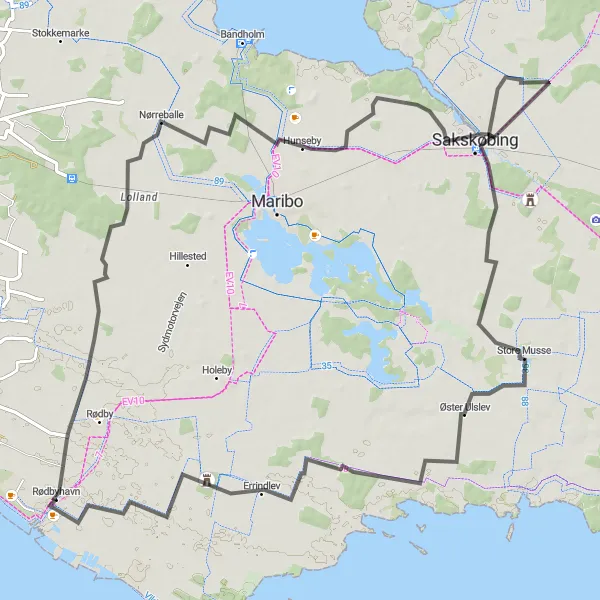 Map miniature of "Countryside Escape" cycling inspiration in Sjælland, Denmark. Generated by Tarmacs.app cycling route planner