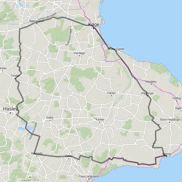 Map miniature of "The Scandinavian Adventure" cycling inspiration in Sjælland, Denmark. Generated by Tarmacs.app cycling route planner