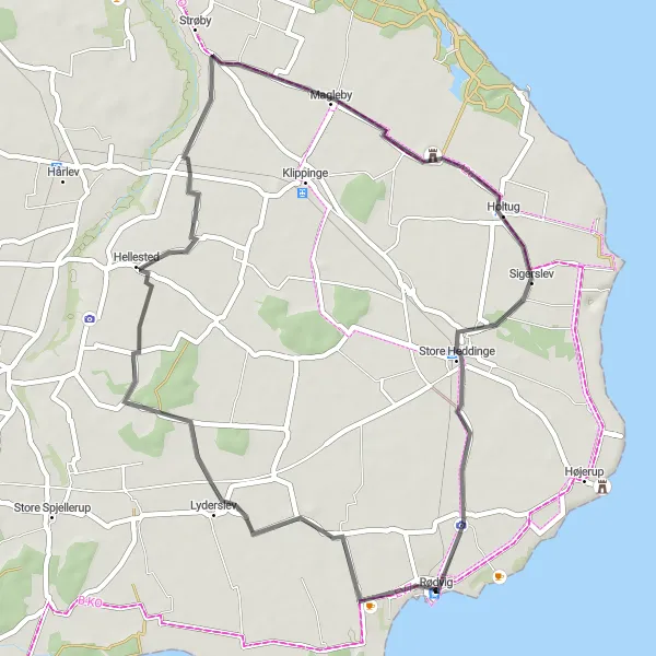 Map miniature of "The Countryside Tour" cycling inspiration in Sjælland, Denmark. Generated by Tarmacs.app cycling route planner