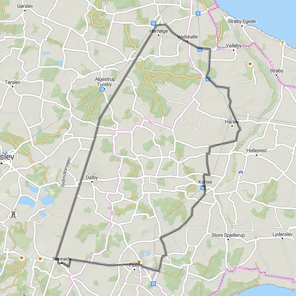 Map miniature of "Peaceful Countryside and Historical Landmarks" cycling inspiration in Sjælland, Denmark. Generated by Tarmacs.app cycling route planner