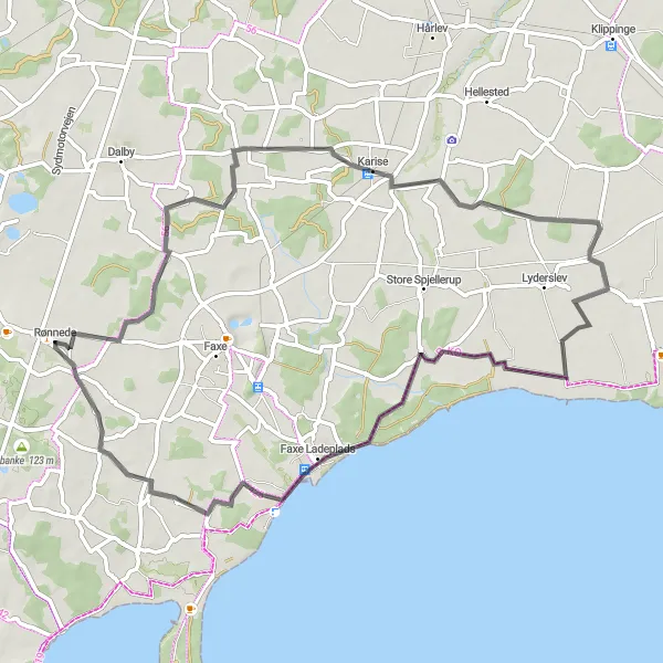 Map miniature of "Picturesque Tour around Rønnede" cycling inspiration in Sjælland, Denmark. Generated by Tarmacs.app cycling route planner