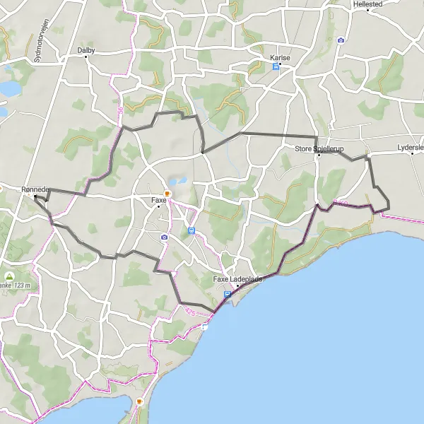 Map miniature of "Coastal Delights and Quaint Seaside Towns" cycling inspiration in Sjælland, Denmark. Generated by Tarmacs.app cycling route planner