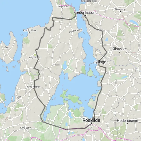 Map miniature of "Gevninge and Frederikssund Trip" cycling inspiration in Sjælland, Denmark. Generated by Tarmacs.app cycling route planner