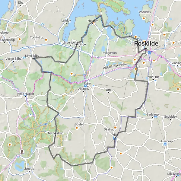 Miniaturekort af cykelinspirationen "Sjælland Rundt via Roskilde" i Sjælland, Denmark. Genereret af Tarmacs.app cykelruteplanlægger