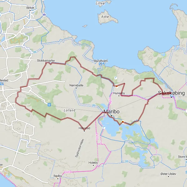 Map miniature of "Around Maribo Kloster" cycling inspiration in Sjælland, Denmark. Generated by Tarmacs.app cycling route planner