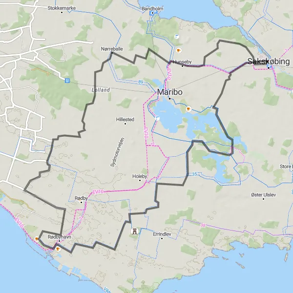 Map miniature of "Lalandia Adventure Loop" cycling inspiration in Sjælland, Denmark. Generated by Tarmacs.app cycling route planner