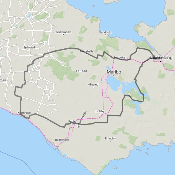 Map miniature of "Våbensted and Kramnitse Loop" cycling inspiration in Sjælland, Denmark. Generated by Tarmacs.app cycling route planner