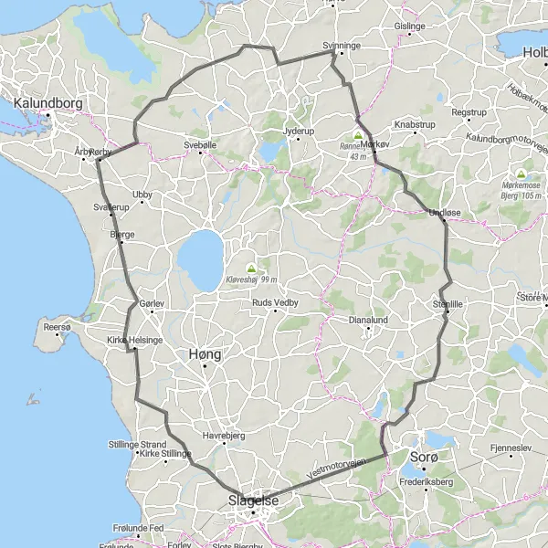 Map miniature of "Svallerup loop" cycling inspiration in Sjælland, Denmark. Generated by Tarmacs.app cycling route planner