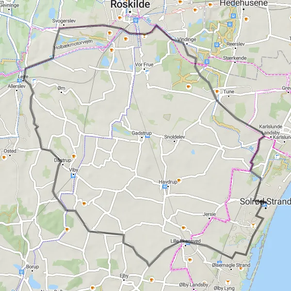 Map miniature of "Idyllic Road Cycling: Solrød Strand to Solrød Strand" cycling inspiration in Sjælland, Denmark. Generated by Tarmacs.app cycling route planner