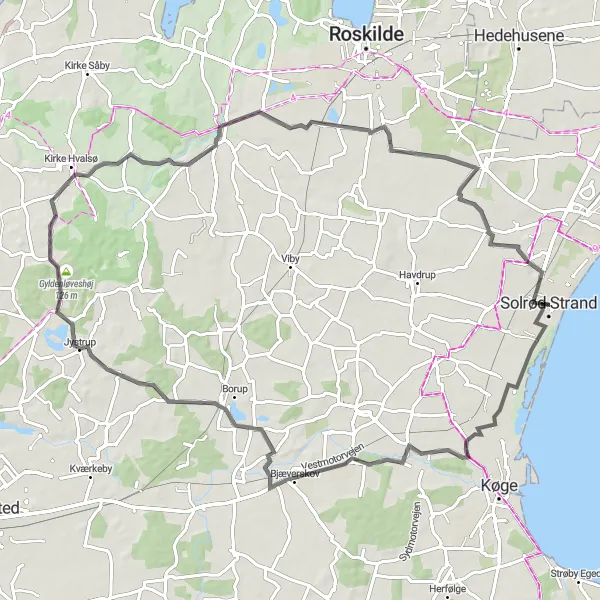 Map miniature of "The Scenic Ride" cycling inspiration in Sjælland, Denmark. Generated by Tarmacs.app cycling route planner