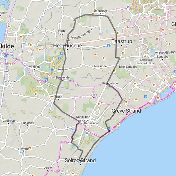 Map miniature of "The Karlstrup Loop" cycling inspiration in Sjælland, Denmark. Generated by Tarmacs.app cycling route planner