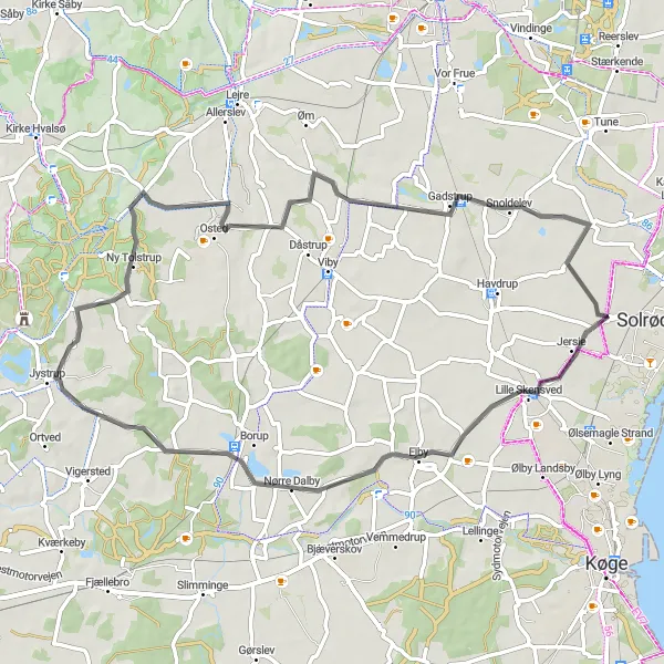 Map miniature of "Solrød Loop" cycling inspiration in Sjælland, Denmark. Generated by Tarmacs.app cycling route planner