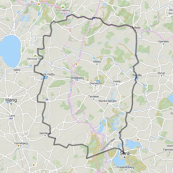 Map miniature of "Ruds Vedby to Sorø Circuit" cycling inspiration in Sjælland, Denmark. Generated by Tarmacs.app cycling route planner