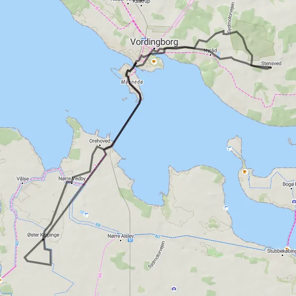 Map miniature of "Masnedsund Loop" cycling inspiration in Sjælland, Denmark. Generated by Tarmacs.app cycling route planner