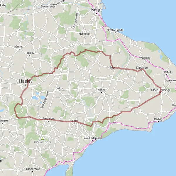 Map miniature of "Gravel Cycling Adventure - Exploring Historical Sites" cycling inspiration in Sjælland, Denmark. Generated by Tarmacs.app cycling route planner
