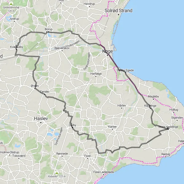 Map miniature of "Heddinge Road Cycling Route" cycling inspiration in Sjælland, Denmark. Generated by Tarmacs.app cycling route planner