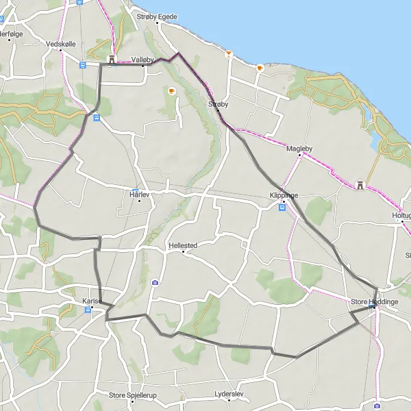 Map miniature of "Historic Castle Ride" cycling inspiration in Sjælland, Denmark. Generated by Tarmacs.app cycling route planner